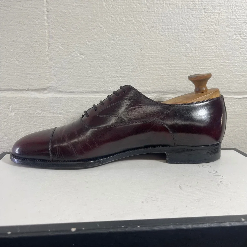 Salvatore Ferragamo Burgundy Leather Cap Toe Oxford Dress Shoes Men's 9.5 D